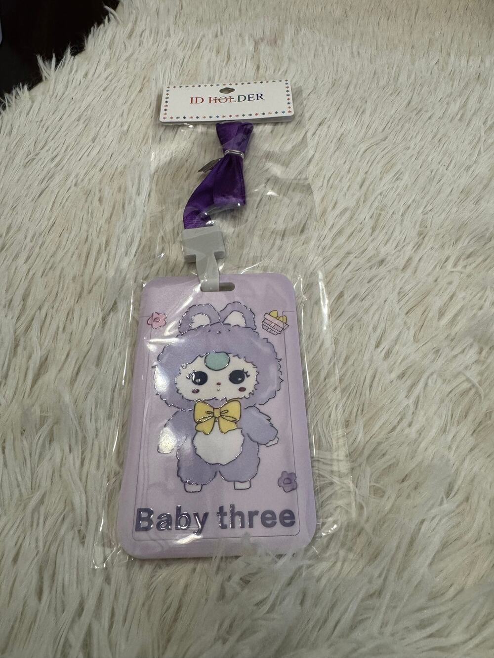 Baby Three purple bunny  ID holder/ bus pass/ picture string